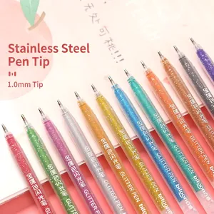 12-color glitter gel pen set with 1.0mm stainless steel tips for journaling