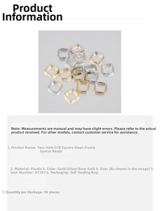 Detail of square double-hole spacer beads in gold, silver and rose gold CCB plastic