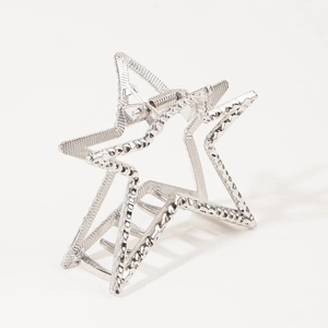 Y2K silver star hair claw clip with hollow pentagon design for millennial style
