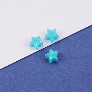 Three 8mm blue synthetic opal star beads with iridescent glitters for jewelry making