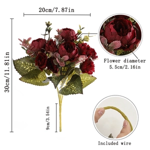 Realistic deep red artificial peony bouquet 30x20cm for elegant home interior decoration