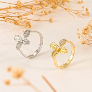 Sparkling leaf and flower rings in gold and silver finish with adjustable open band
