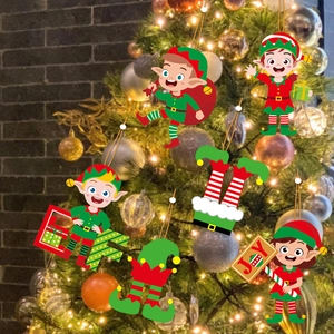 Set of 12 colorful wooden Christmas elf ornaments for festive tree decorations