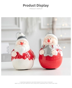 Lot de deux figurines de Père Noël en céramique rouge pour décoration de sapin