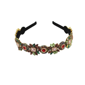 Elegant floral headband with vintage colorful rhinestones and crystals for women party