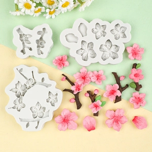Silicone cherry blossom mold set for cake decorating and realistic floral resin crafts