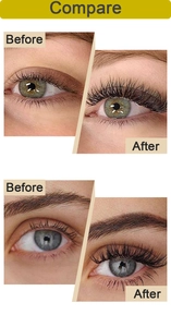 Eyelash growth effect comparison showing longer and thicker lashes before and after use