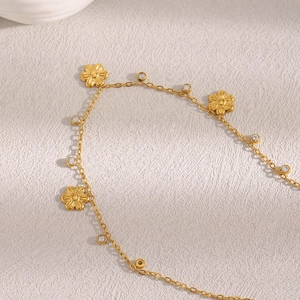Flower Pendant Necklace Stainless Steel 18K Gold Plated Zircon Inlaid O-Chain Dainty Elegant Jewelry For Women