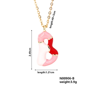 Detailed view of enamel letter B pendant necklace with 40+5cm length and size specs