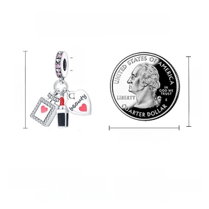 S925 silver lipstick and perfume charms with cubic zirconia pendant set