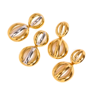 Vintage 18k gold and silver stainless steel geometric hollow ball earrings set