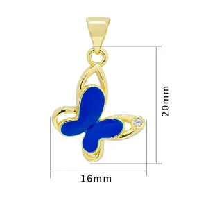 Butterfly charm pendant in blue enamel with 20mm by 16mm gold plated copper dimensions