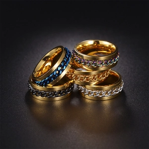 Cool stainless steel spinning chain rings for men in five polished color combinations