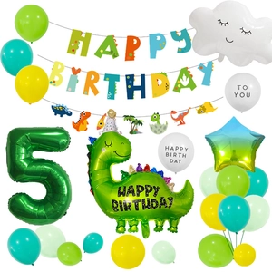 32-inch green number 5 balloon kit with cute dinosaur foils for 5th birthday party