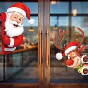 3D Santa Claus and reindeer window cling stickers for festive Christmas home glass decoration