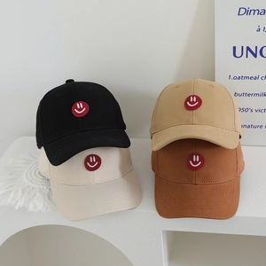 Kids Baseball Cap Cotton Twill Smile Face Embroidery Adjustable Sun Hat For Boys Girls Casual Outdoor Cute