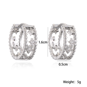 Hollow star hoop earrings in 18K gold plated copper with cubic zirconia stones