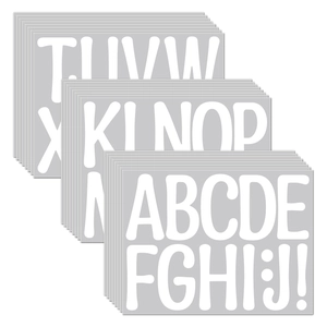 Gros plan d'autocollants alphabet en vinyle blanc de 4 pouces avec lettres A-Z pour bureau