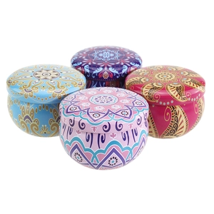 Set of four 2.2oz colorful bohemian mandala tin cans for tea storage or DIY candles