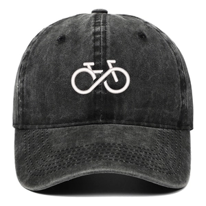 Washed cotton baseball cap in dark grey featuring bicycle and infinity embroidery