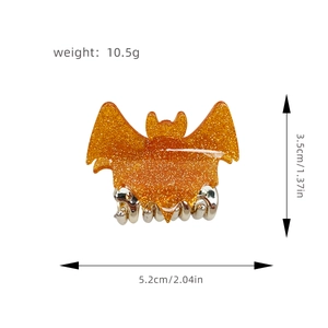 Orange glitter bat hair claw clip for Halloween with product weight and size specifications