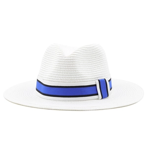 Chapeau fedora en paille blanche avec ruban rayé pour la plage et les sorties d'été