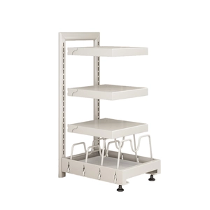 Multi-tier adjustable kitchen pot rack in cream white for countertop or cabinet storage