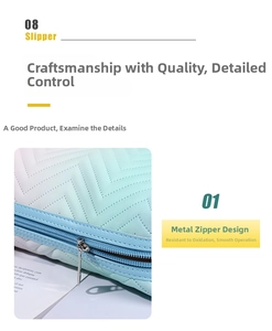 Detail of smooth metal zipper and V-shaped quilted texture on gradient makeup bag