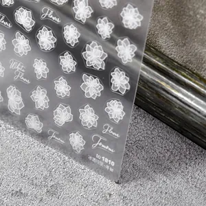 Thin and tough white floral nail stickers model to 1810 for elegant manicures