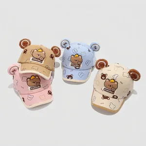 Gorra de béisbol infantil de pana con orejas de oso en colores marrón azul rosa