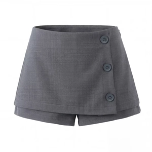 Gonna Pantalone Da Donna Vita Alta Linea Ad A Con Bottoni Laterali Poliestere Rayon Tessuto Da Abito Streetwear