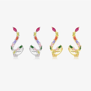 S-Shape Snake Earrings Colorful Marquise Zirconia Luxury Niche Design 925 Sterling Silver Earring Post For Women