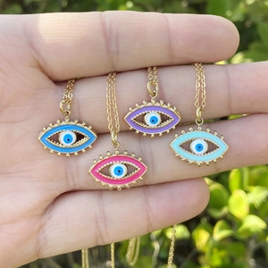 Stainless Steel Evil Eye Pendant Necklace With Colorful Enamel Drip Oil Bohemian Ins Style For Women