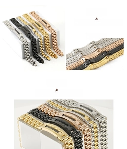 Detail of four-color 18K gold plated stainless steel watch-style bracelets for men