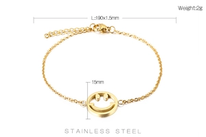 Detailed size specifications for gold stainless steel smiley face charm bracelet