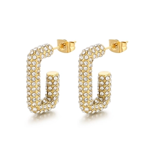 Boucles d'oreilles dorées en forme de U avec cristaux pavés au design géométrique