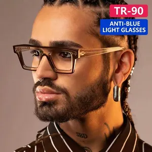 Modern TR90 square anti-blue light glasses with transparent tea-colored frame for women