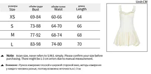 Size chart for mini strap dress showing bust waist and length in centimeters