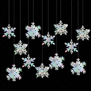 Set of 12 iridescent snowflake ornaments for Christmas tree and festive winter decor