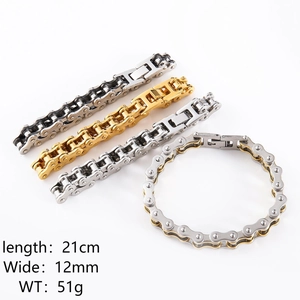 Men's stainless steel motorcycle chain bracelet in gold, silver and black finishes