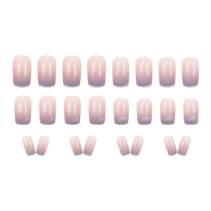 Blush cloud nail art stickers in pink purple gradient with white French tips, 24 piece set