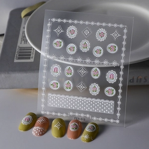 5D Embossed Nail Art Stickers Relief Self Adhesive Retro Floral Rose Lace Frame Waterproof DIY Manicure Decoration