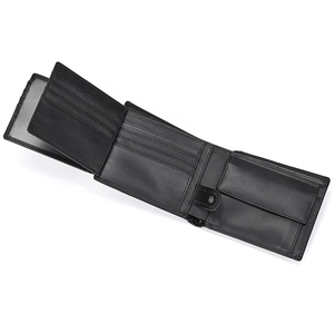 Detailed internal view of tri-fold leather wallet with card slots and coin pocket
