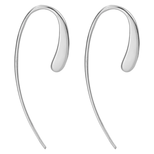 Close-up of silver teardrop dangle earrings in polished 304 stainless steel