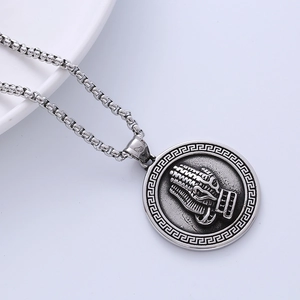 Men Praying Hands Pendant Necklace 316L Stainless Steel Greek Key Border Retro Hip Hop Jewelry Gift