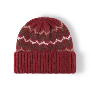 Winter striped jacquard warm knit hat for women featuring retro Nordic style patterns