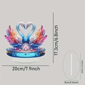 Detailed dimensions of crystal heart swan acrylic desktop ornament for home decoration