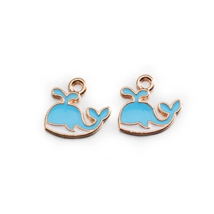 Cute gold-plated blue and white enamel whale charms for DIY jewelry making
