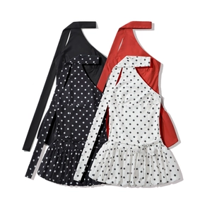 Robe courte dos nu à pois et couleurs unies avec ourlet à volants et nœud