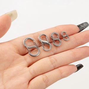 Silver stainless steel S-hook spring connectors for DIY necklaces in 4 varied sizes
